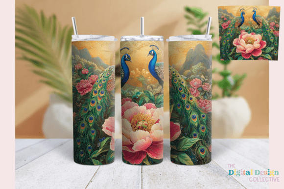 20oz Skinny Tumbler Peony Peacock Wrap: Graphics & Tumbler Wraps