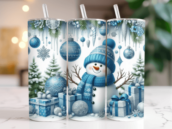 20oz Snowman Blue Christmas Tumbler Wrap Graphics