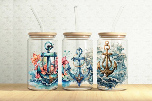 Anchor 16oz Glass Can Tumbler Wrap: Graphics & Illustrations