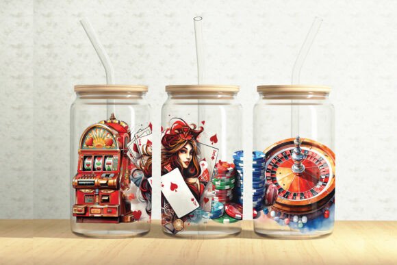 Casino 16oz Glass Can Tumbler Wrap: Graphics & Illustrations