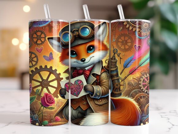 Fox Steampunk Valentines Day Tumbler