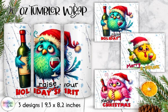 Funny Christmas Birds Tumbler Wraps Graphics