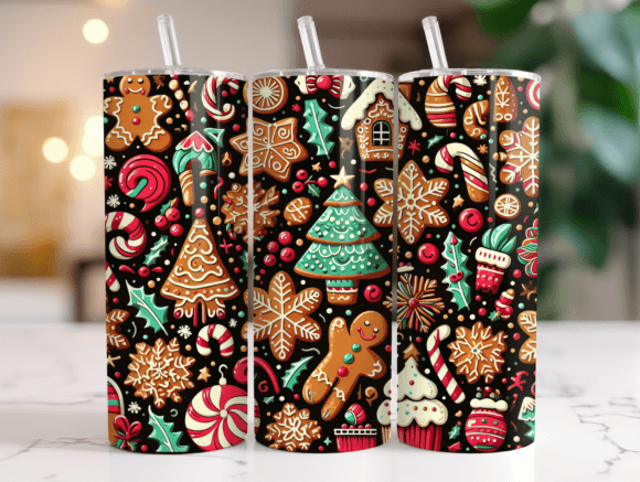 Gingerbread Cookies Pattern Tumbler Wrap: Graphics for Festive Editorial Design