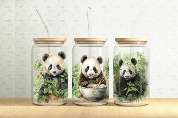 Panda 16oz Glass Can Tumbler Wrap: Graphics & Illustrations