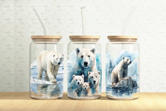 Polar Bears 16oz Glass Can Tumbler Wrap: Graphics & Illustrations