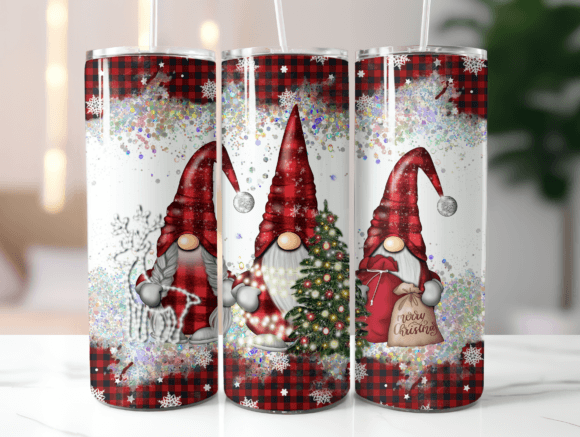 Red Plaid Christmas Gnome 20oz Wrap: Graphics for Tumbler Wraps