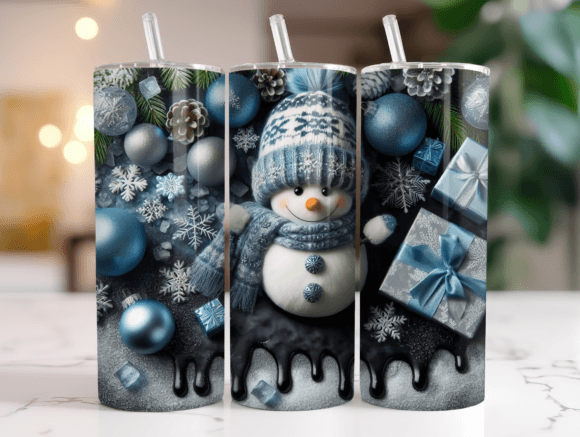 Snowman Blue Christmas Tumbler Wrap Graphics