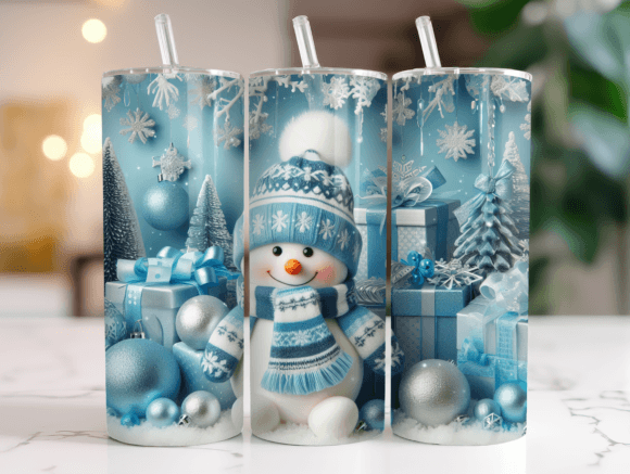 Snowman Blue Christmas Tumbler Wrap: Graphics for Festive Tumbler Wraps