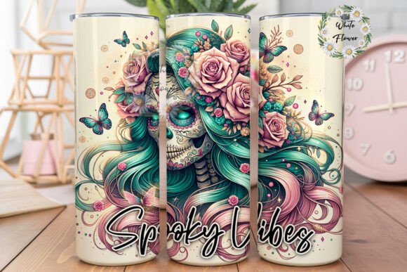 Spooky Vibes Skeleton Pumpkin Halloween Graphics for Tumbler Wraps