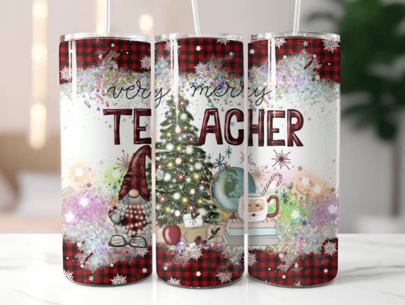 Teacher Gnome Christmas Tumbler Wraps Graphics